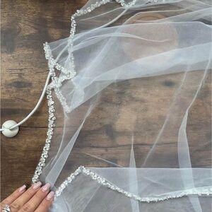 Elegant White Beaded Veil
